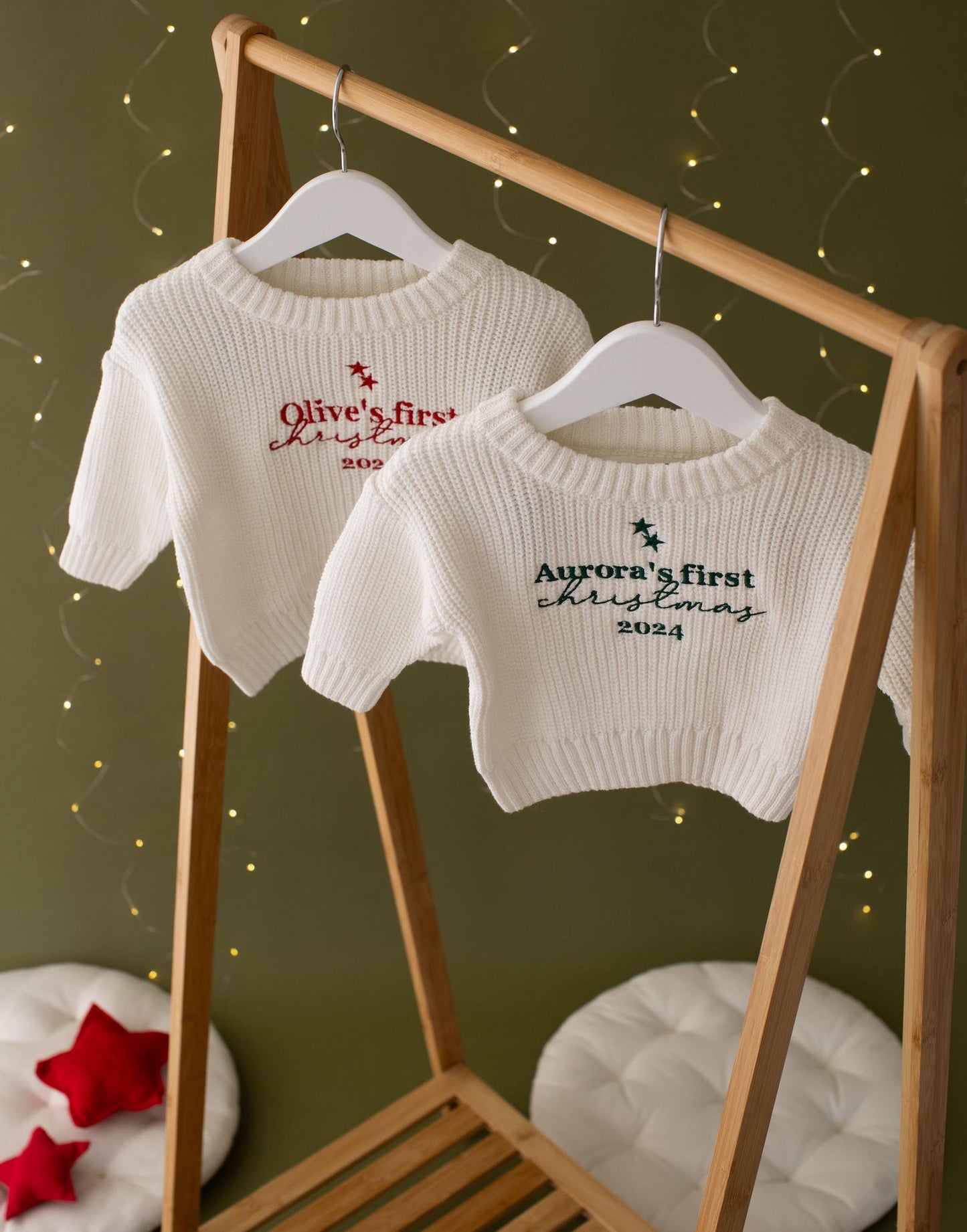 My First Christmas Embroidered Baby Jumper - Personalized Knitted Keepsake Romper