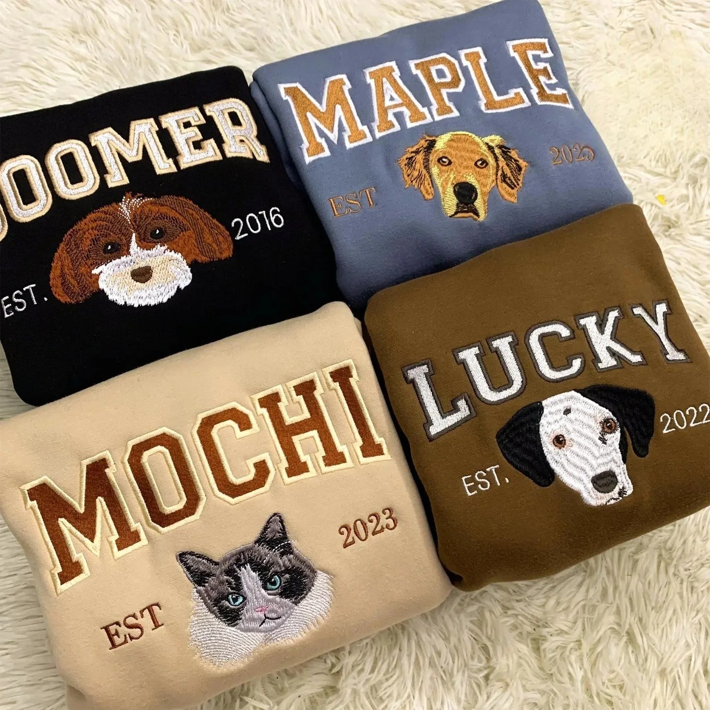 Personalized sweatshirt with embroidered portrait of your pet: gift for dog and cat lovers