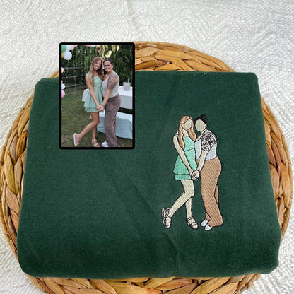 Custom Embroidered Portrait from Photo Sweatshirt, Couple Crewneck, Anniversary Shirt, Birthday Couple Gift For Girlfriend, Boyfriends, LGBT