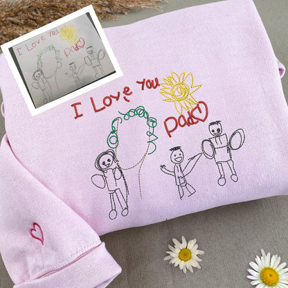 Custom Embroidered Kids' Drawing Sweatshirt - Personalized Mom And Dad Gifts, Outline Portrait Shirt