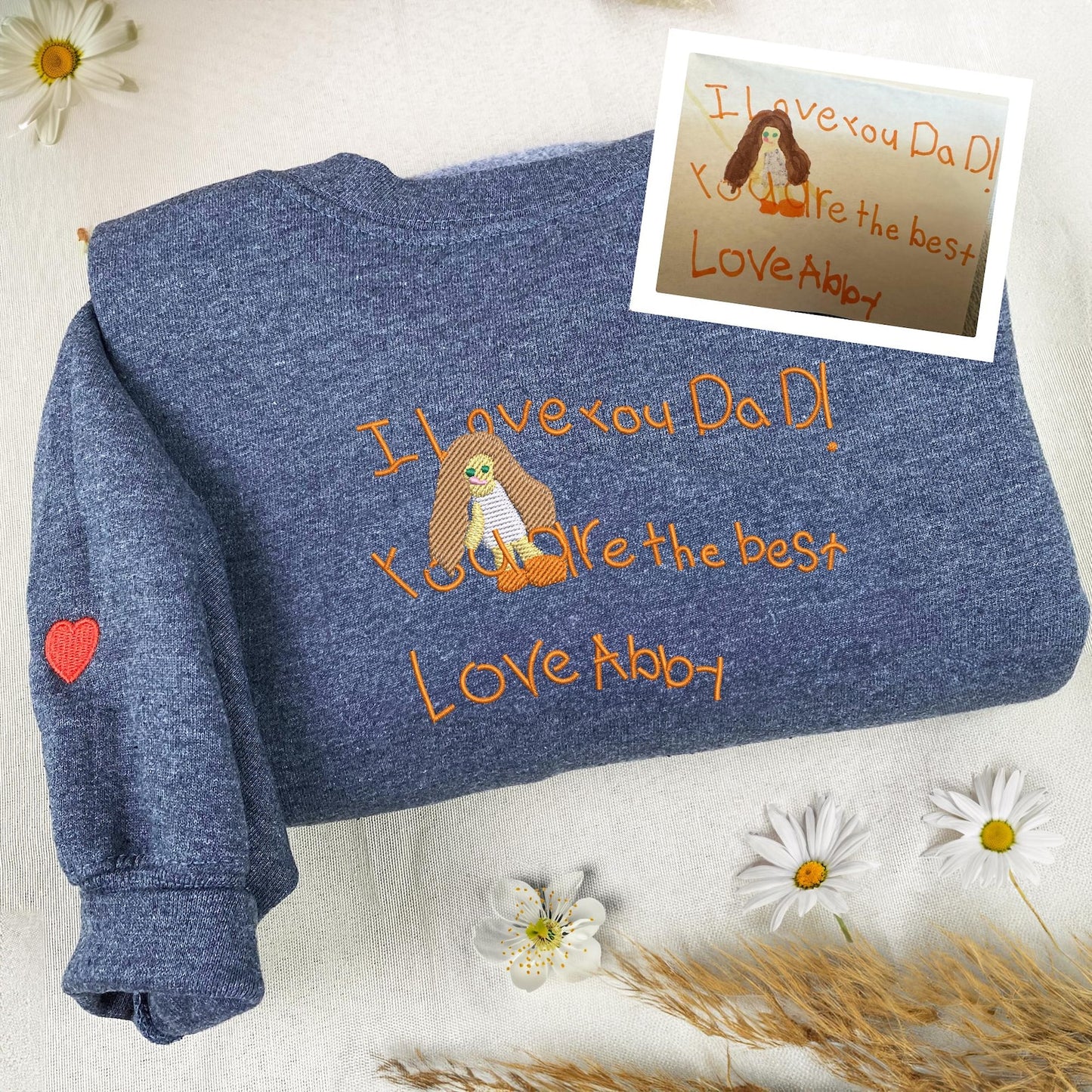 Custom Embroidered Kids' Drawing Sweatshirt - Personalized Mom And Dad Gifts, Outline Portrait Shirt