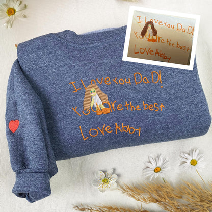 Custom Embroidered Kids' Drawing Sweatshirt - Personalized Mom And Dad Gifts, Outline Portrait Shirt