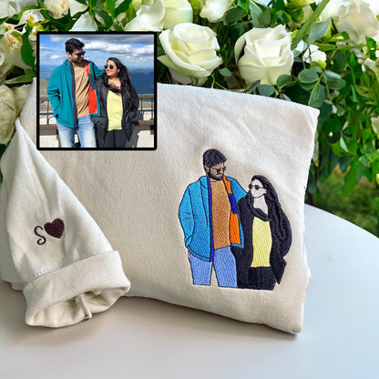 Custom Embroidered Portrait from Photo Sweatshirt, Couple Crewneck, Anniversary Shirt, Birthday Couple Gift For Girlfriend, Boyfriends, LGBT
