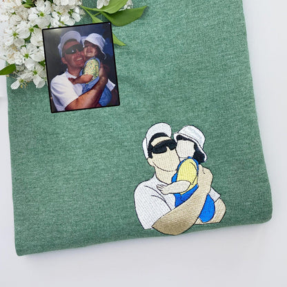 Perfect gift for Father's Day, Embroidered Dad Hoodie with Photo, Personalized Dad Sweater with Photo Portrait, Father and Son Shirt