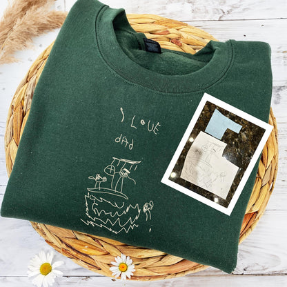 Custom Embroidered Kids' Drawing Sweatshirt - Personalized Mom And Dad Gifts, Outline Portrait Shirt
