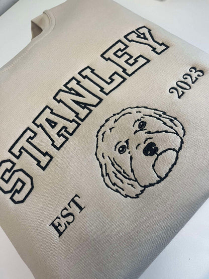 Personalized Dog Hoodie with Embroidered Name, Custom Pet Face Sweatshirt from Photo, Varsity Style Dog Apparel, Perfect Gift for Pet Lovers