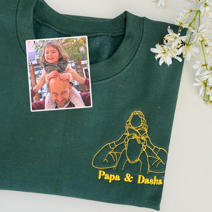 Custom Embroidered Hoodie Dad and Daughter | Personalized Dad Sweatshirt | Daddy Hoodie | Outline Photo | Family Portrait | Christmas Gift