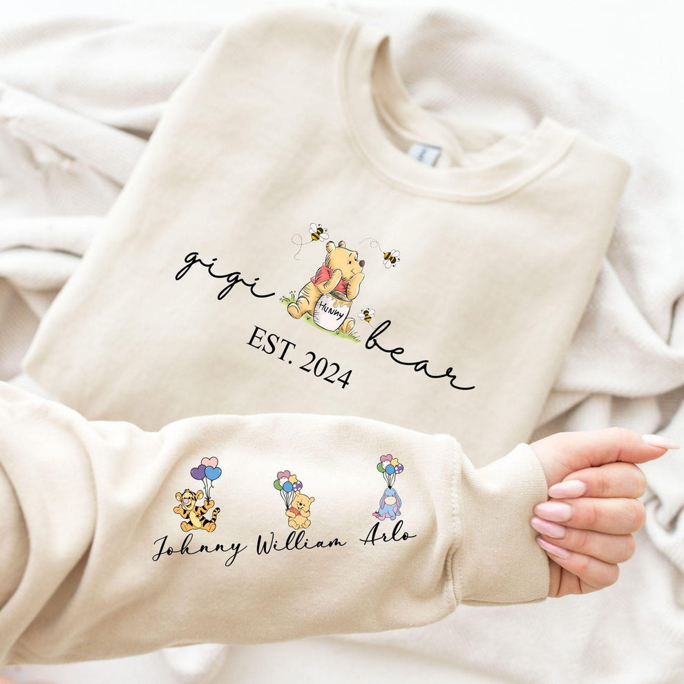 Custom Grandma Bear Sweatshirt and Hoodie, Grandma Est with Grandkids Name on Sleeve Sweatshirt, Grandma Mama Mimi Sweatshirt, Gifts Grandma