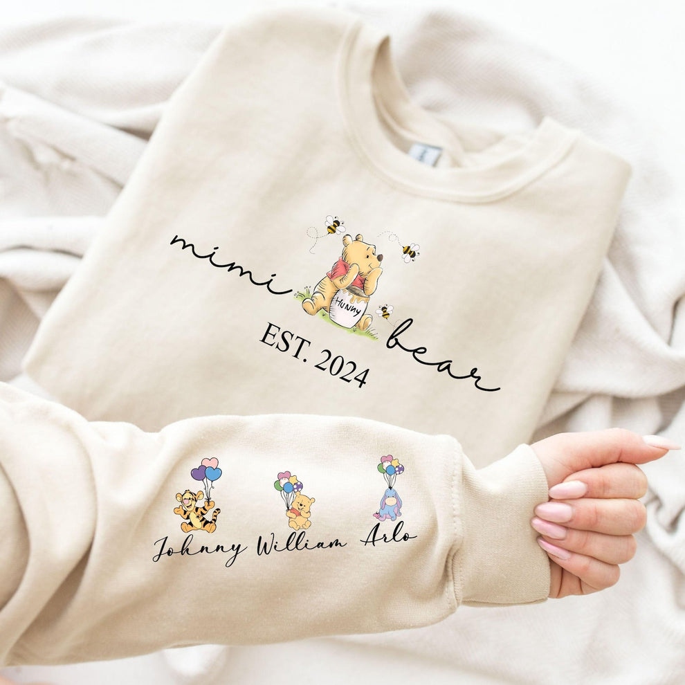 Custom Grandma Bear Sweatshirt and Hoodie, Grandma Est with Grandkids Name on Sleeve Sweatshirt, Grandma Mama Mimi Sweatshirt, Gifts Grandma