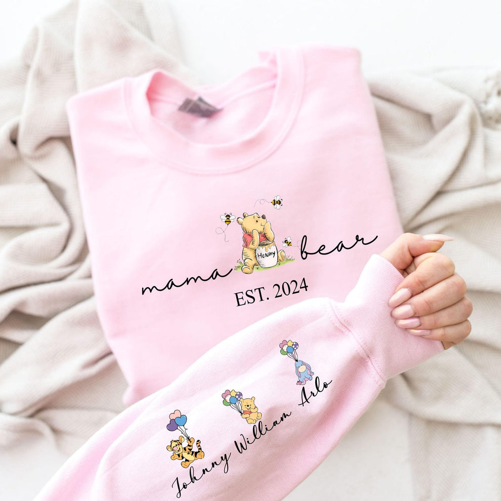 Custom Grandma Bear Sweatshirt and Hoodie, Grandma Est with Grandkids Name on Sleeve Sweatshirt, Grandma Mama Mimi Sweatshirt, Gifts Grandma
