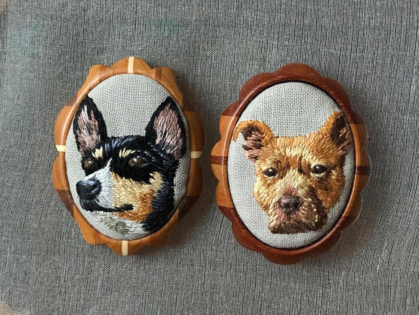 Made to order-Custom Hand embroidered Pet Portrait on hardwood brooch or necklace-Dog/Cat Portrait-gifts for pet lovers-Mother's day gift