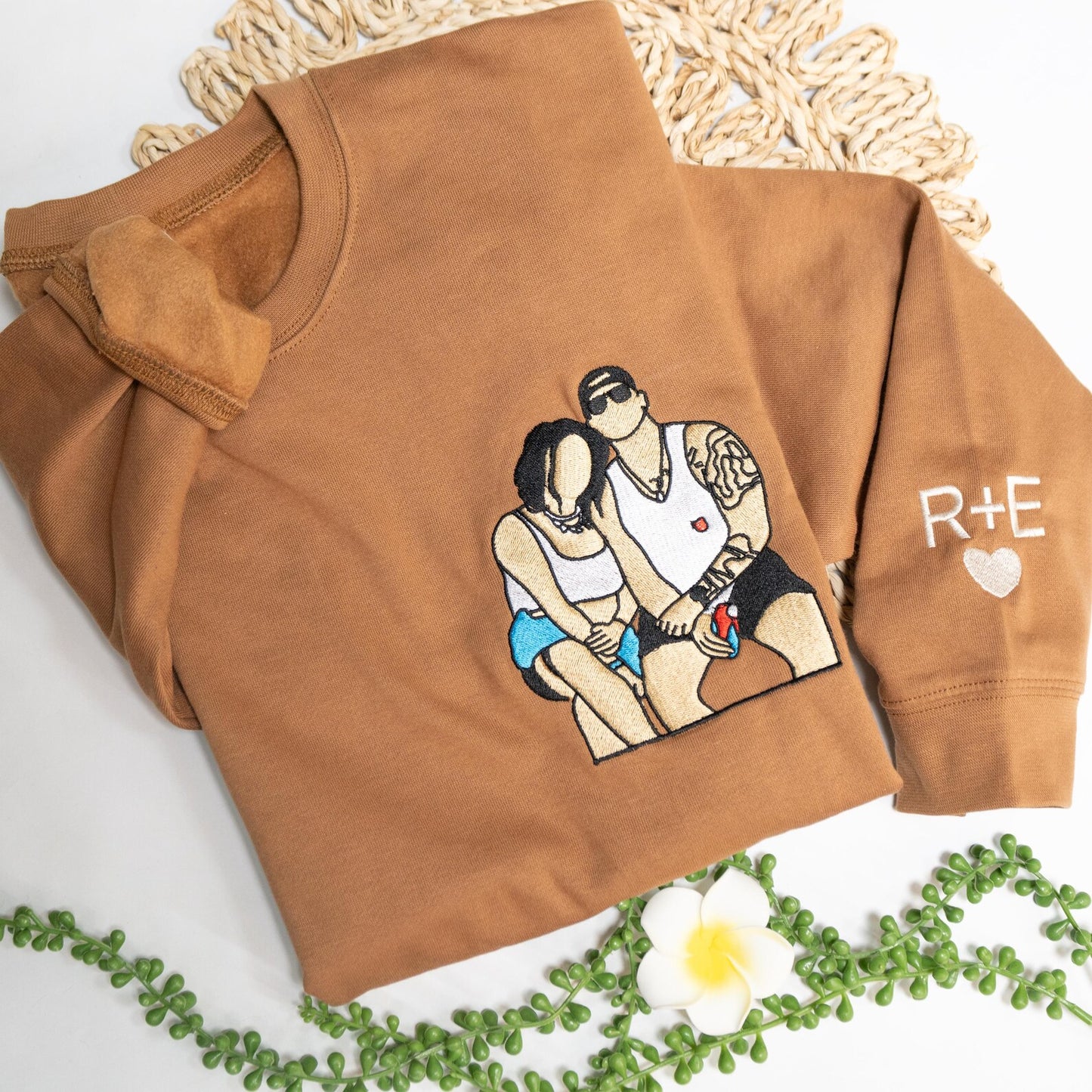 Personalized Matching Hoodies with Embroidered Portraits, Custom Couple Photo Sweatshirt
