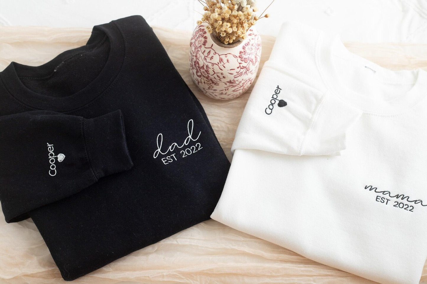 Embroidered Custom Dad Sweatshirt, Custom Mom Sweatshirt, Custom Mom and Dad Sweatshirt, Embroidered Matching Mom and Dad Sweatshirts