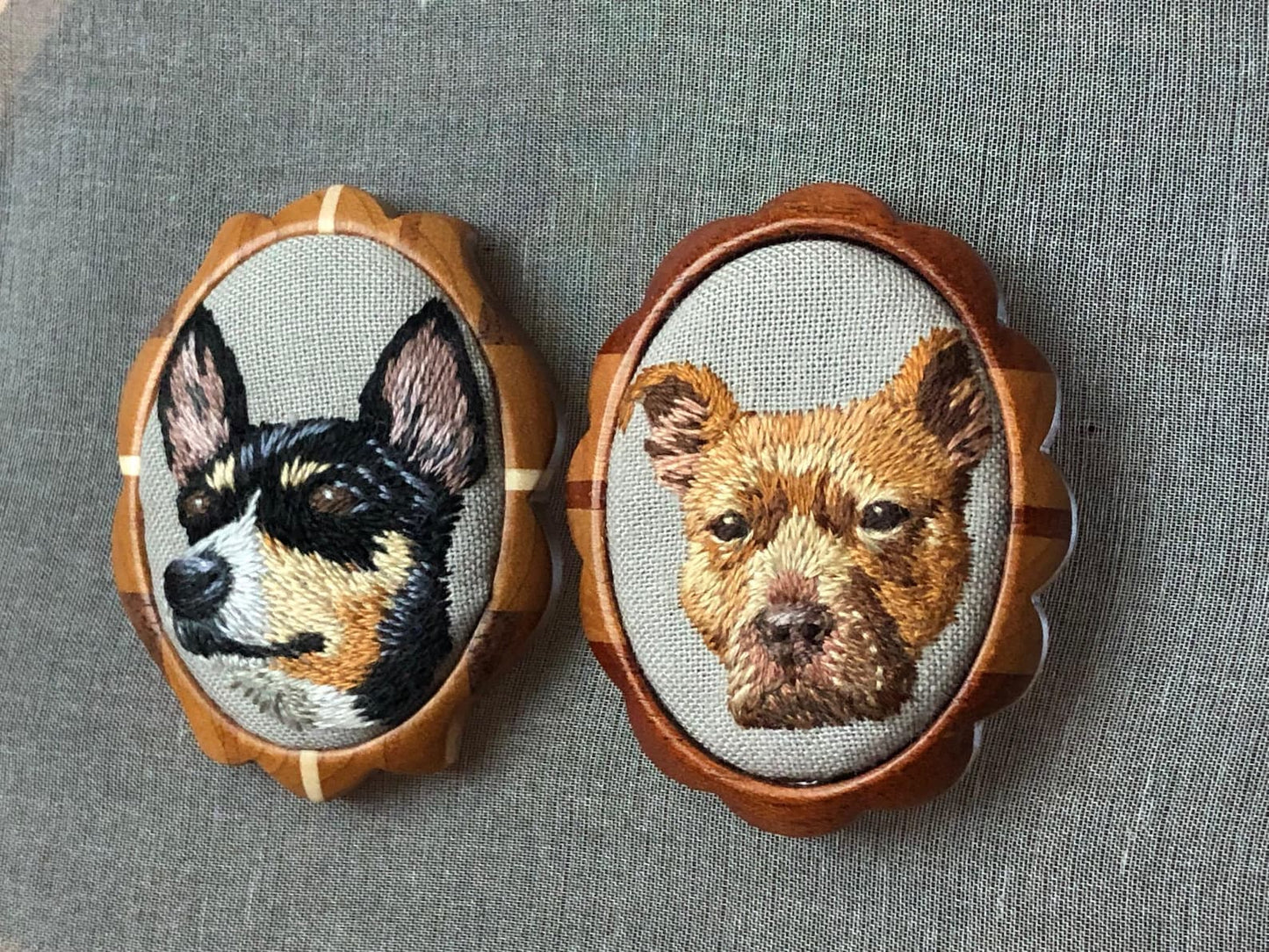 Made to order-Custom Hand embroidered Pet Portrait on hardwood brooch or necklace-Dog/Cat Portrait-gifts for pet lovers-Mother's day gift