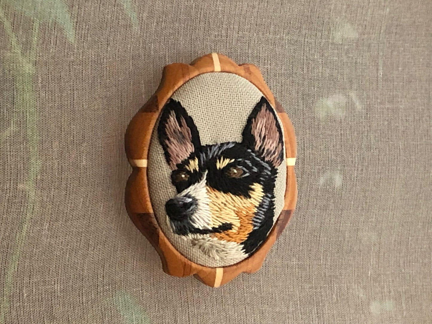 Made to order-Custom Hand embroidered Pet Portrait on hardwood brooch or necklace-Dog/Cat Portrait-gifts for pet lovers-Mother's day gift