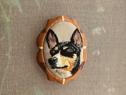 Made to order-Custom Hand embroidered Pet Portrait on hardwood brooch or necklace-Dog/Cat Portrait-gifts for pet lovers-Mother's day gift