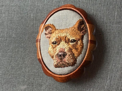 Made to order-Custom Hand embroidered Pet Portrait on hardwood brooch or necklace-Dog/Cat Portrait-gifts for pet lovers-Mother's day gift