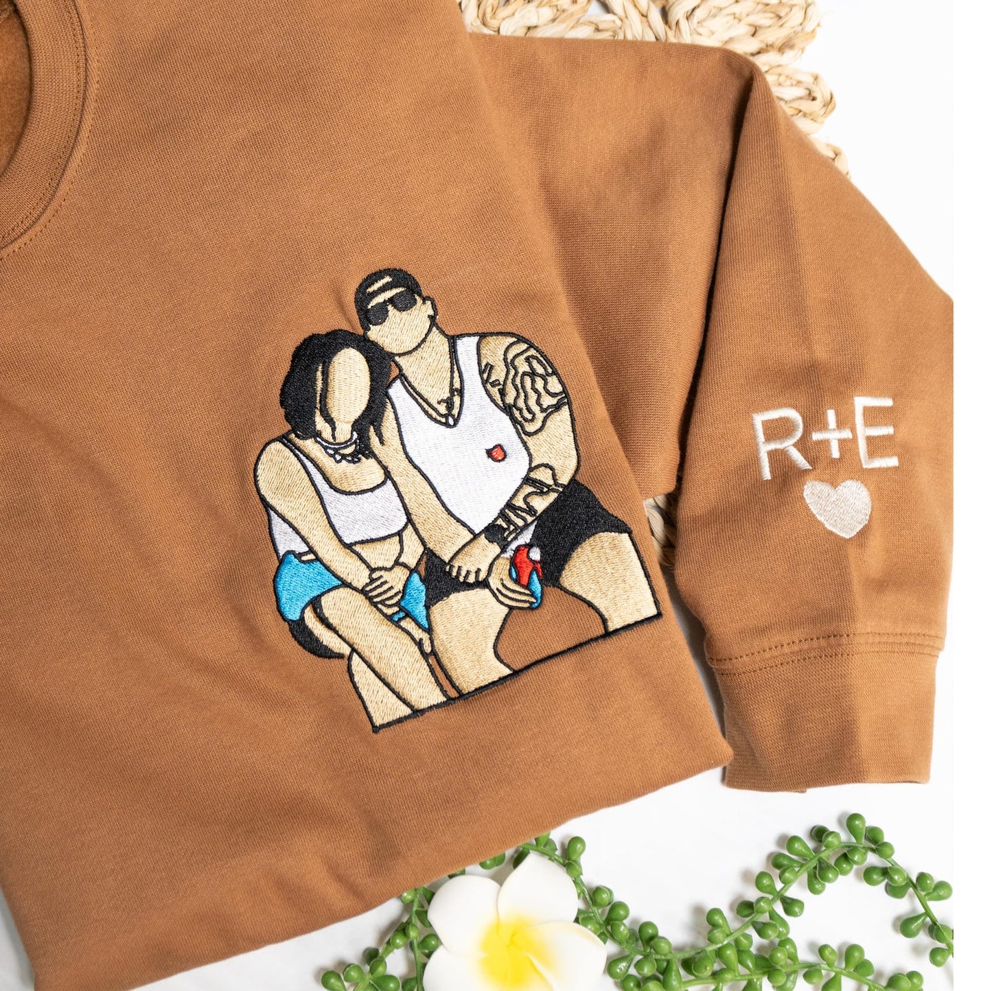 Personalized Matching Hoodies with Embroidered Portraits, Custom Couple Photo Sweatshirt