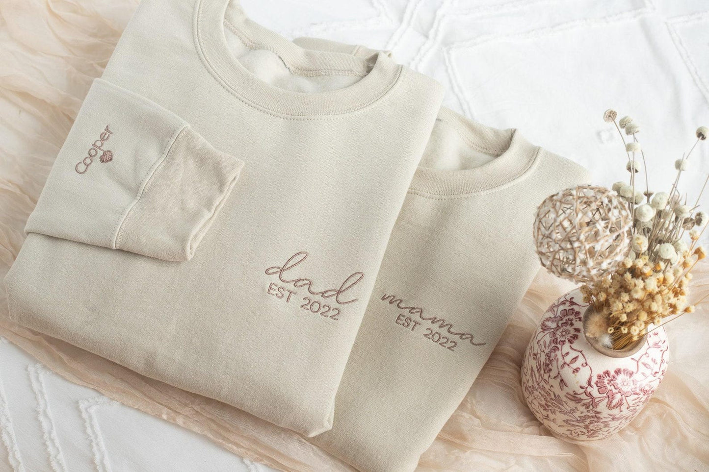 Embroidered Custom Dad Sweatshirt, Custom Mom Sweatshirt, Custom Mom and Dad Sweatshirt,Matching Mom and Dad Sweatshirts