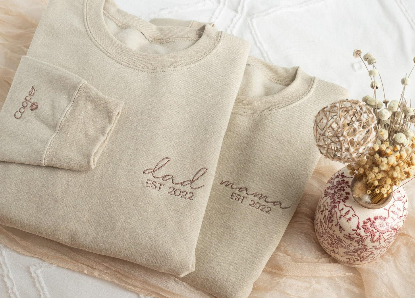 Embroidered Custom Dad Sweatshirt, Custom Mom Sweatshirt, Custom Mom and Dad Sweatshirt, Embroidered Matching Mom and Dad Sweatshirts
