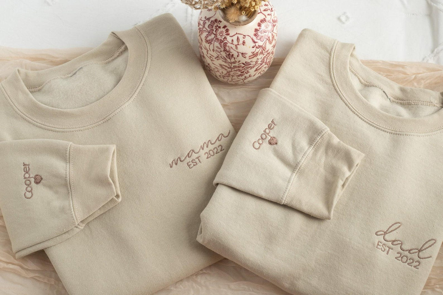 Embroidered Custom Dad Sweatshirt, Custom Mom Sweatshirt, Custom Mom and Dad Sweatshirt,Matching Mom and Dad Sweatshirts