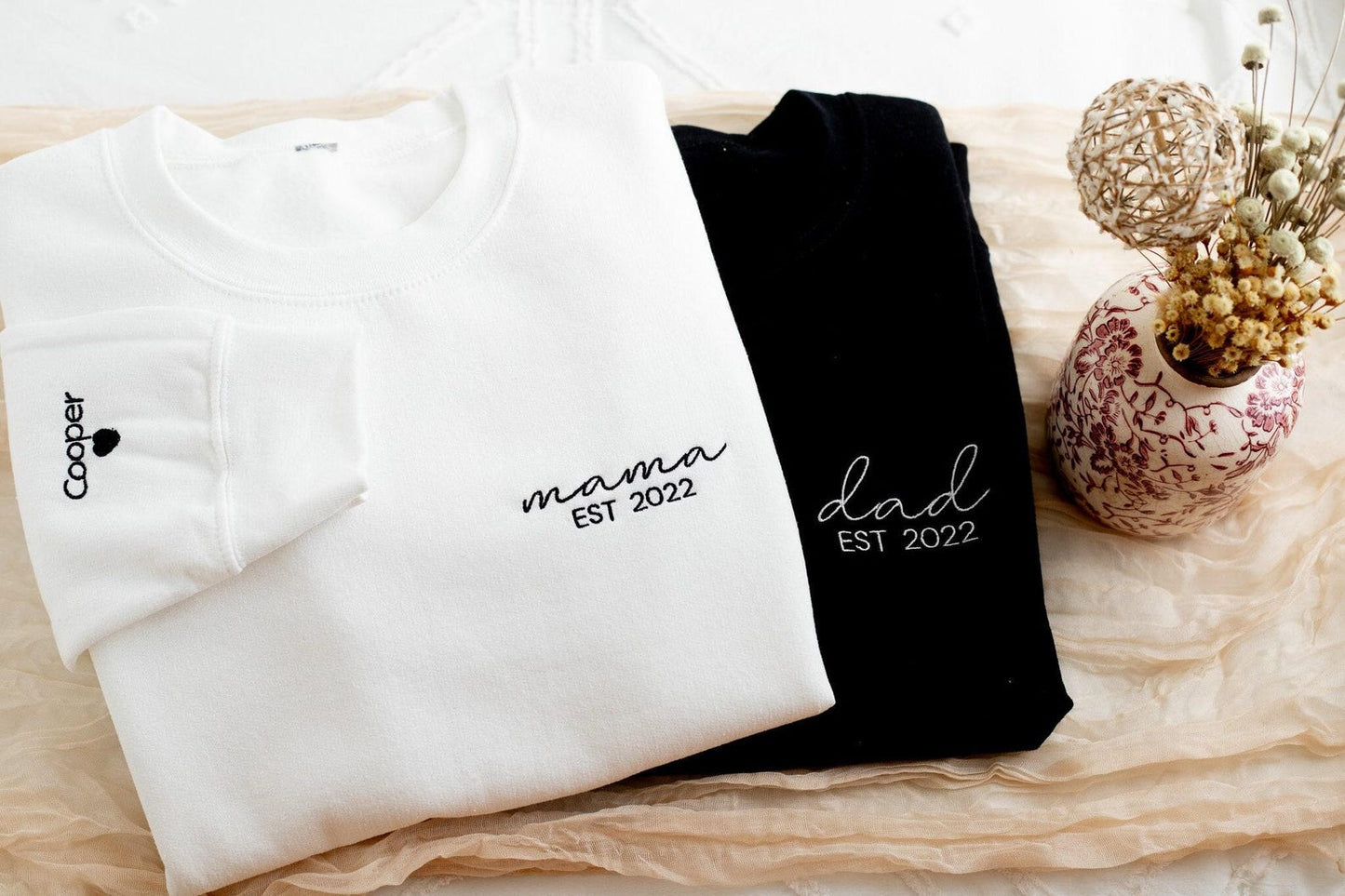 Embroidered Custom Dad Sweatshirt, Custom Mom Sweatshirt, Custom Mom and Dad Sweatshirt, Embroidered Matching Mom and Dad Sweatshirts