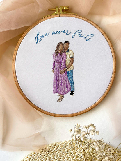 Couple embroidery hoop, couple portrait face embroidery, people embroidered design, couple anniversary gift, hand embroidery portrait