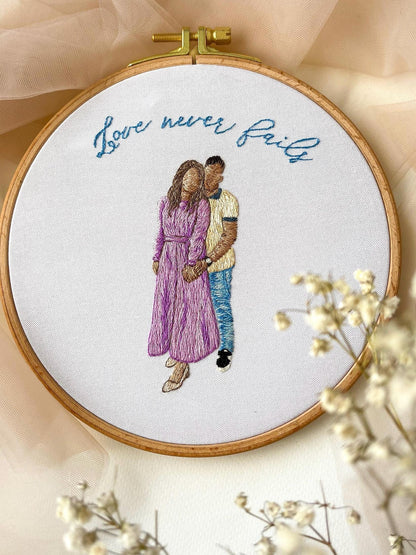 Couple embroidery hoop, couple portrait face embroidery, people embroidered design, couple anniversary gift, hand embroidery portrait