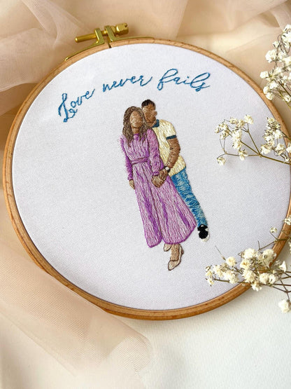 Couple embroidery hoop, couple portrait face embroidery, people embroidered design, couple anniversary gift, hand embroidery portrait