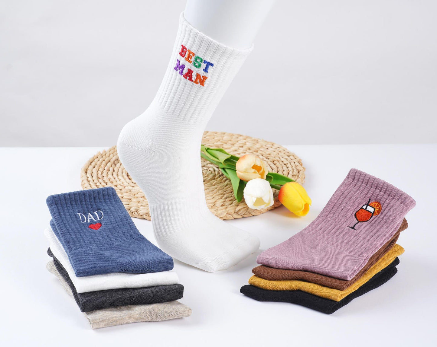 Custom Vintage socks ,Embroidered Socks. Unisex Cotton Socks With Personalized Text Logo,Mom Dad Socks, Party Favors Gift, Family Gift.