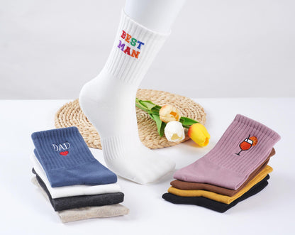 Custom Vintage socks ,Embroidered Socks. Unisex Cotton Socks With Personalized Text Logo,Mom Dad Socks, Party Favors Gift, Family Gift.