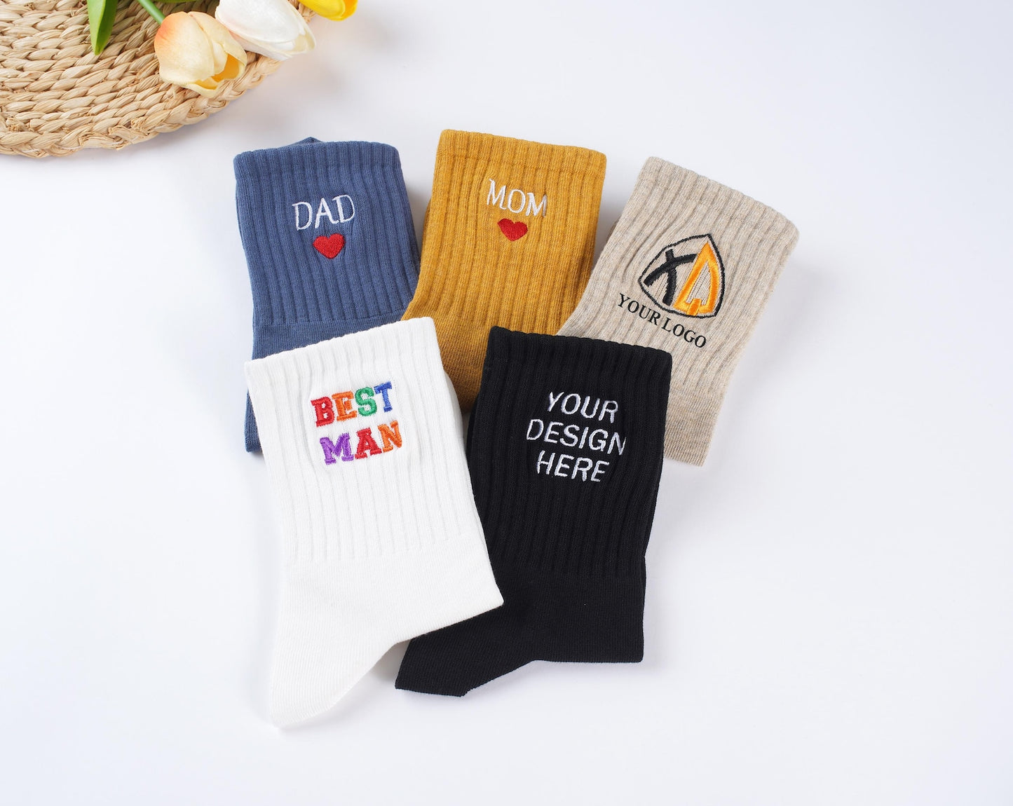 Custom Vintage socks ,Embroidered Socks. Unisex Cotton Socks With Personalized Text Logo,Mom Dad Socks, Party Favors Gift, Family Gift.