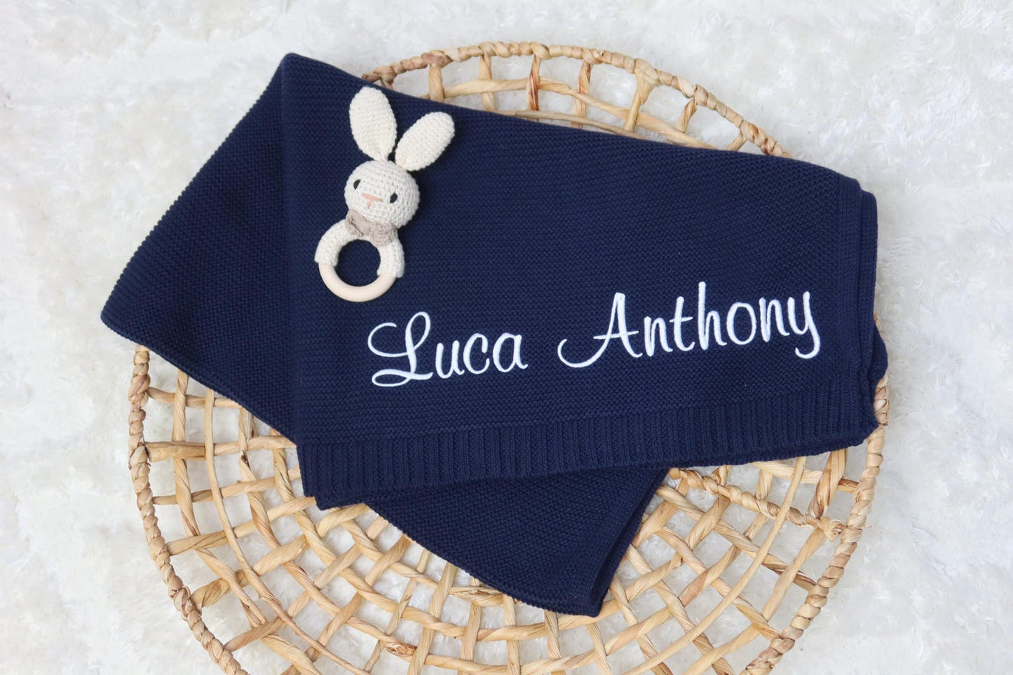 Baby Blanket,Custom Embroidered Name, Stroller Blanket, Newborn Baby Gift, Soft Breathable Cotton Knit blanket