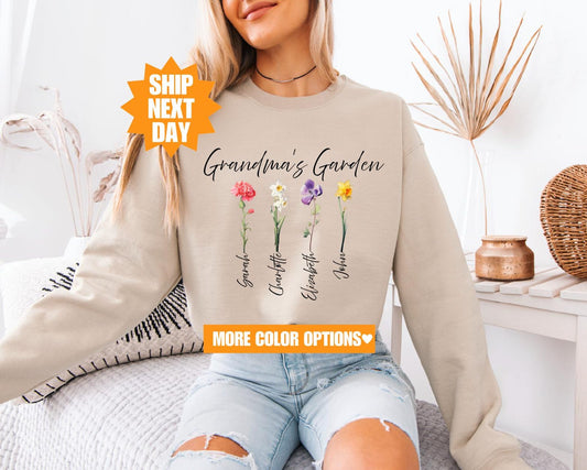 Custom Grandma Gift Shirt – Birth Flower Names of Grandkids Included