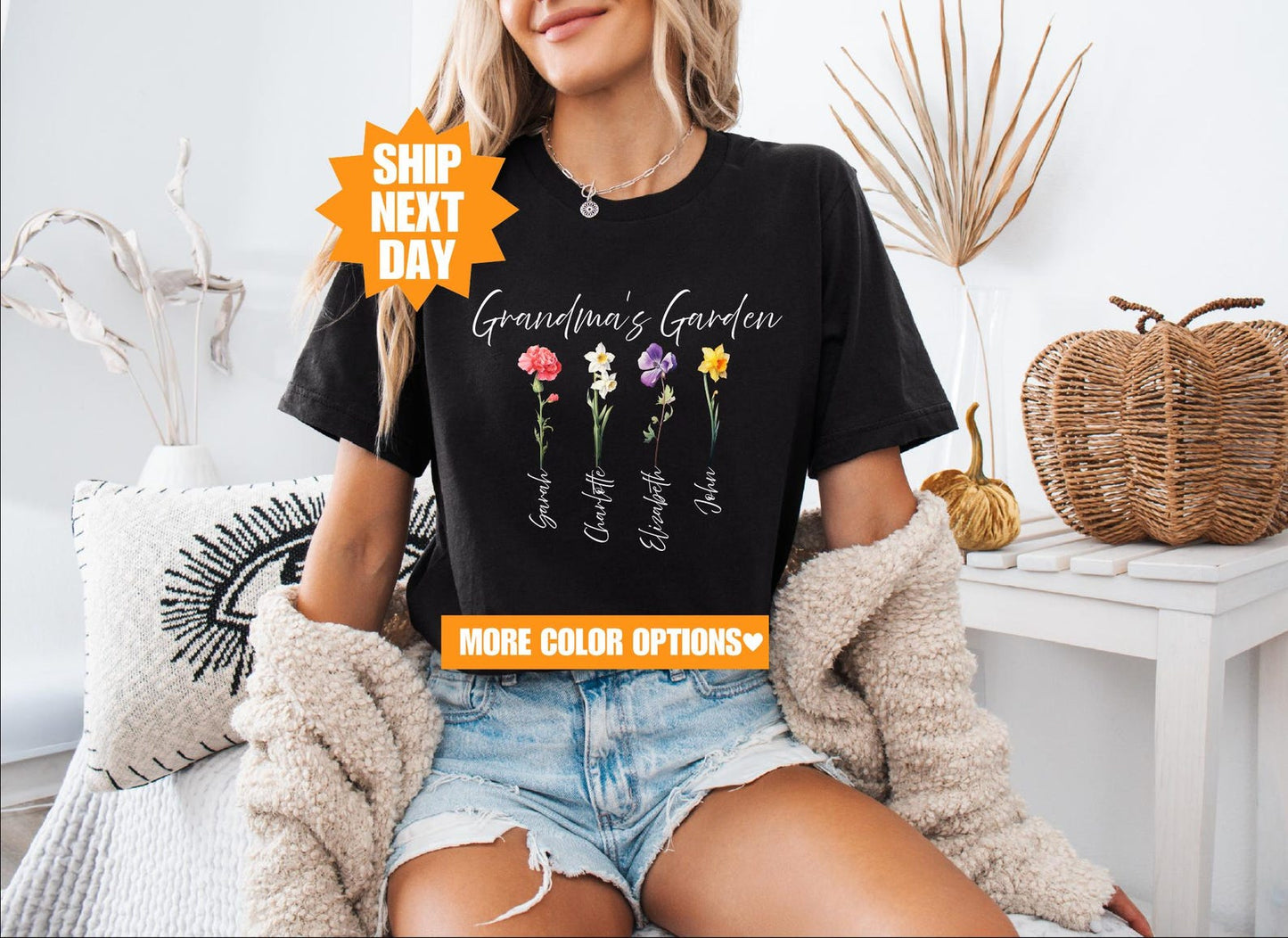 Custom Grandma Gift Shirt – Birth Flower Names of Grandkids Included