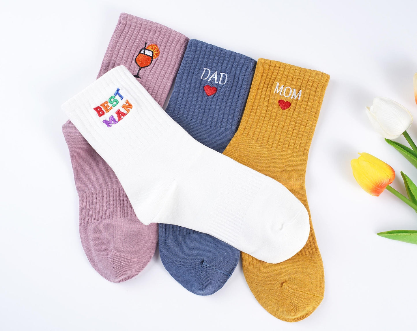 Custom Vintage socks ,Embroidered Socks. Unisex Cotton Socks With Personalized Text Logo,Mom Dad Socks, Party Favors Gift, Family Gift.