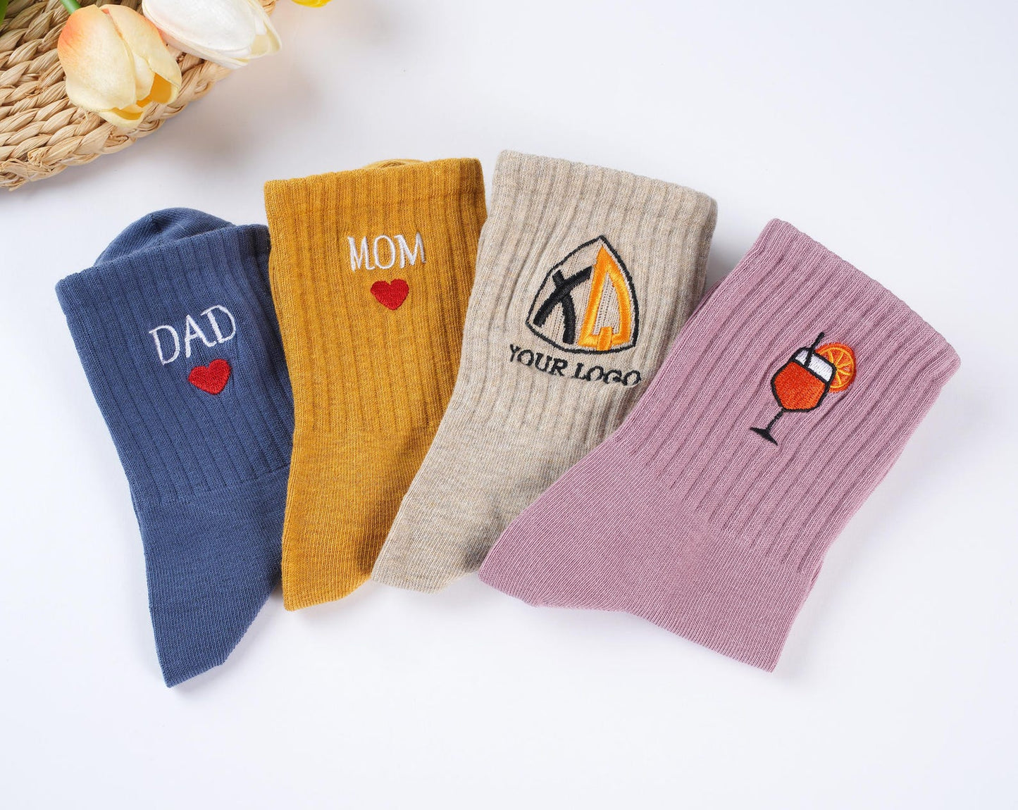 Custom Vintage socks ,Embroidered Socks. Unisex Cotton Socks With Personalized Text Logo,Mom Dad Socks, Party Favors Gift, Family Gift.