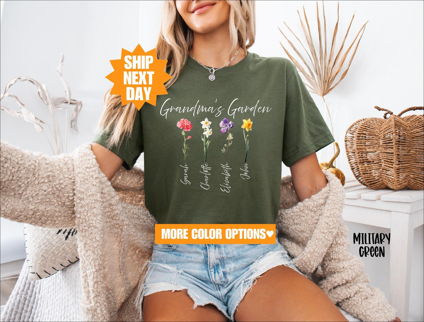 Custom Grandma Gift Shirt – Birth Flower Names of Grandkids Included