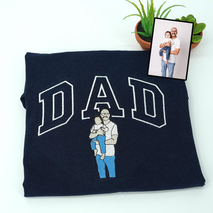 Personalized Embroidered Dad Sweater With Photo | Father's Day or Birthday Gift for Dad | Personalized Father Son Hoodie | Portrait Shirt