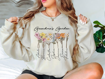 Mother's Day Sweatshirt – Custom Birth Flower & Name for Grandma