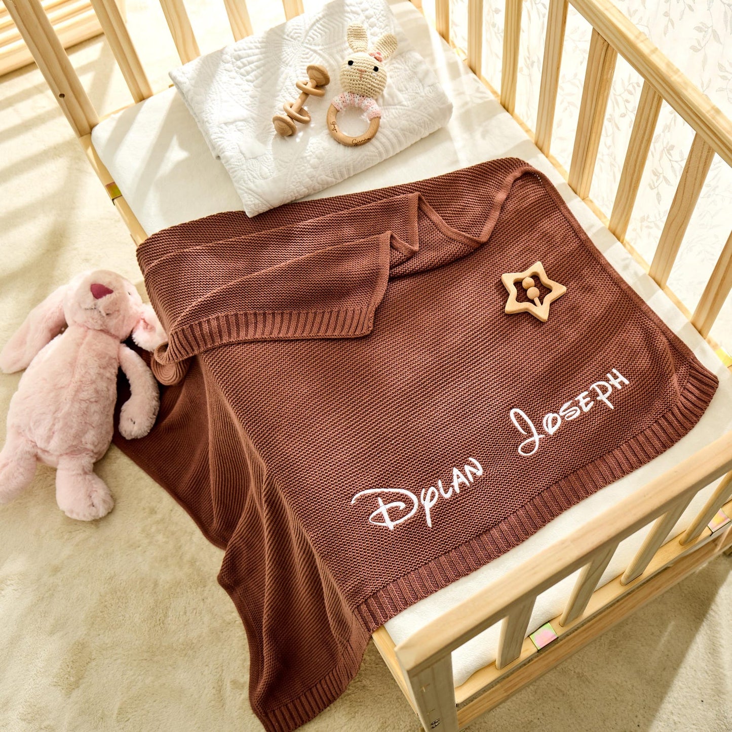 Customized Baby Blanket,Embroidered Name,Stroller Blanket,Newborn Gift,Soft Breathable Cotton Knit