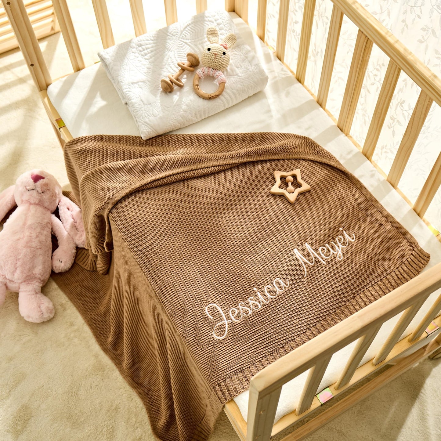 Customized Baby Blanket,Embroidered Name,Stroller Blanket,Newborn Gift,Soft Breathable Cotton Knit