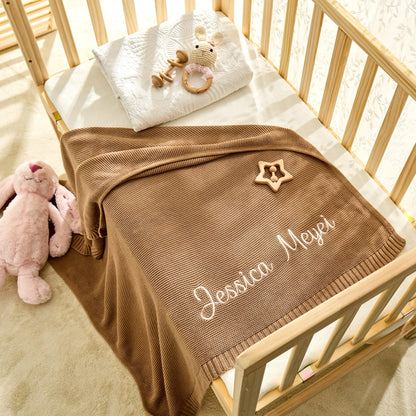Customized Baby Blanket,Embroidered Name,Stroller Blanket,Newborn Gift,Soft Breathable Cotton Knit