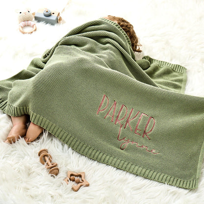 Customized Baby Blanket,Embroidered Name,Stroller Blanket,Newborn Gift,Soft Breathable Cotton Knit