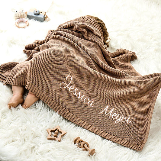 Customized Baby Blanket,Embroidered Name,Stroller Blanket,Newborn Gift,Soft Breathable Cotton Knit