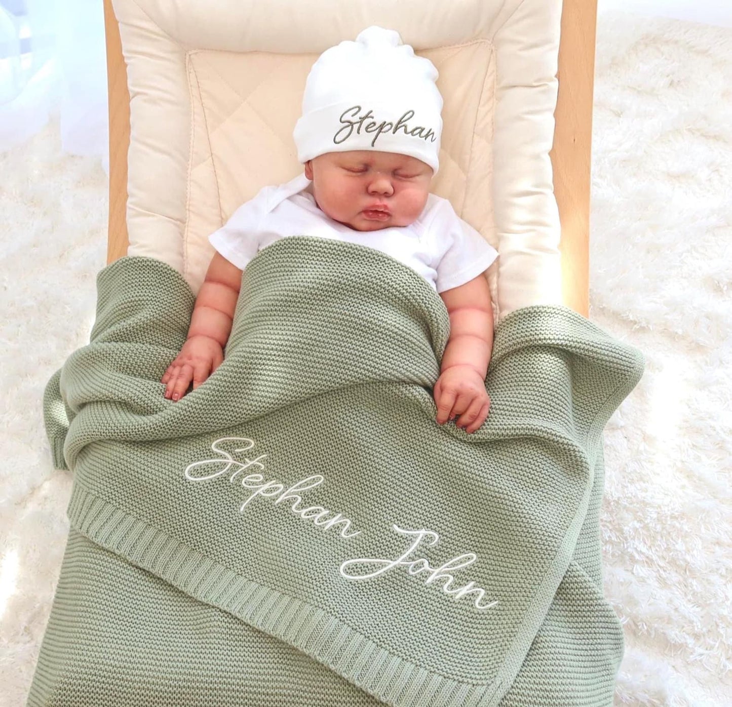Embroidered Baby Blanket, Soft Cotton Knit Baby Blanket, Custom Baby Name Blanket, Baby Shower Gift, Newborn Blanket, Keepsake Gift for Baby