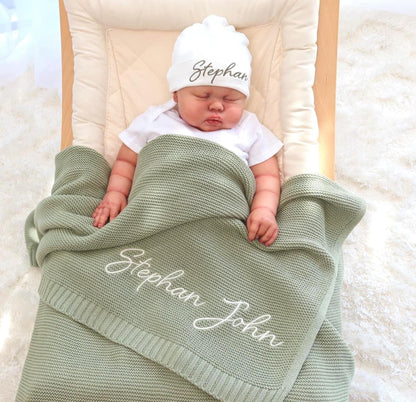 Embroidered Baby Blanket, Soft Cotton Knit Baby Blanket, Custom Baby Name Blanket, Baby Shower Gift, Newborn Blanket, Keepsake Gift for Baby