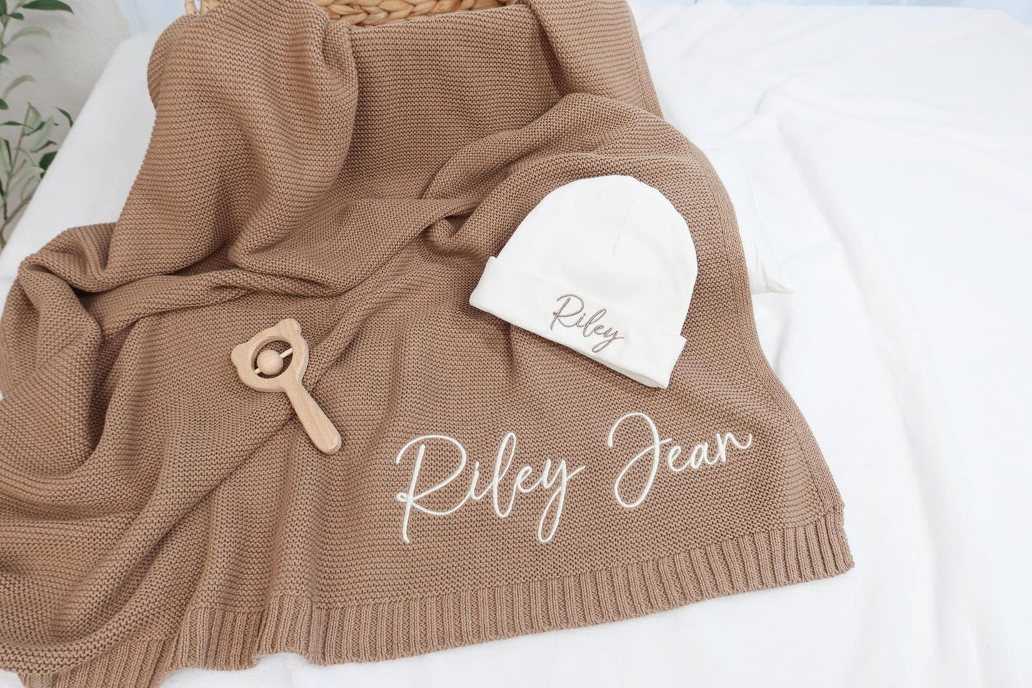 Custom Name Baby Blanket - Embroidered Newborn Gift Set, Unique Baby Shower Present