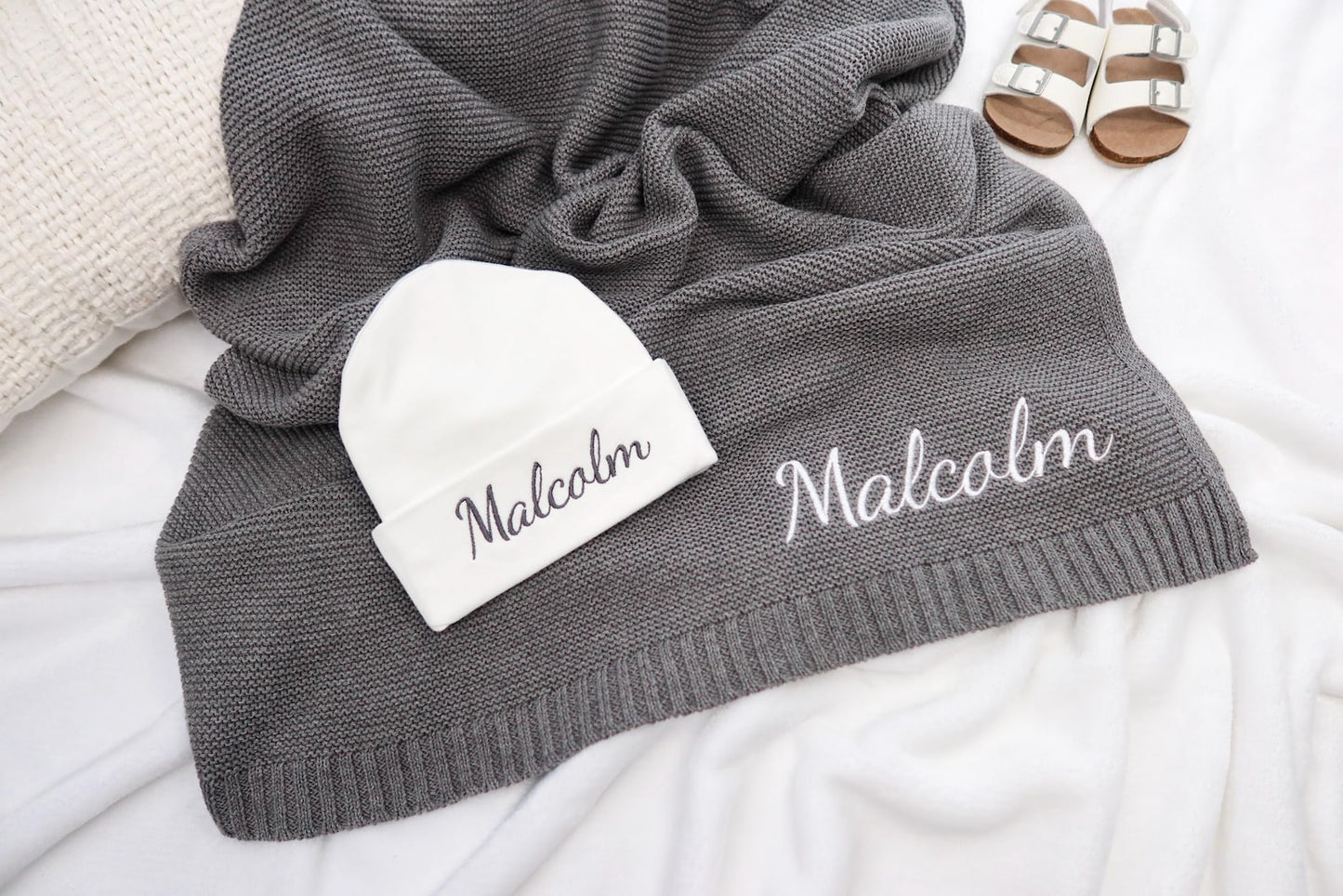 Baby Blanket,Custom Embroidered Name, Stroller Blanket, Newborn Baby Gift, Soft Breathable Cotton Knit blanket