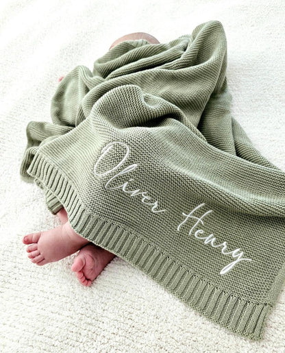 Embroidered Baby Blanket, Soft Cotton Knit Baby Blanket, Custom Baby Name Blanket, Baby Shower Gift, Newborn Blanket, Keepsake Gift for Baby